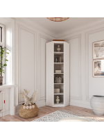 Estante de madeira com 1,19 m na cor branco lavado e mel com portas de vidro / Coleção biblioteca